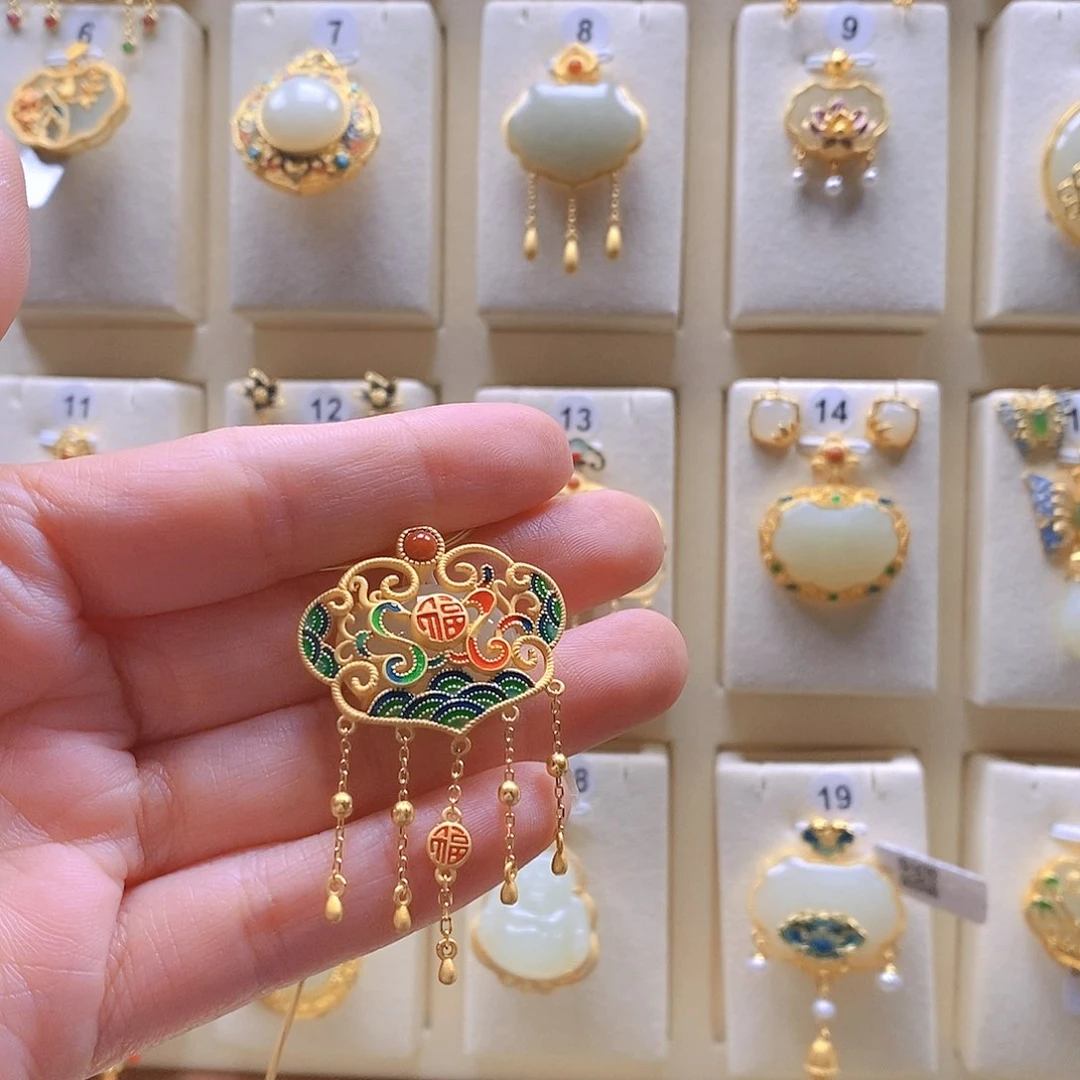 和田玉颈饰银S925镶嵌