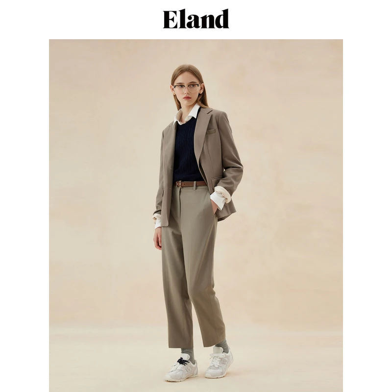 【女装优选WL】Eland衣恋直筒西装裤女宽松休闲阔腿长裤EETAE49E01