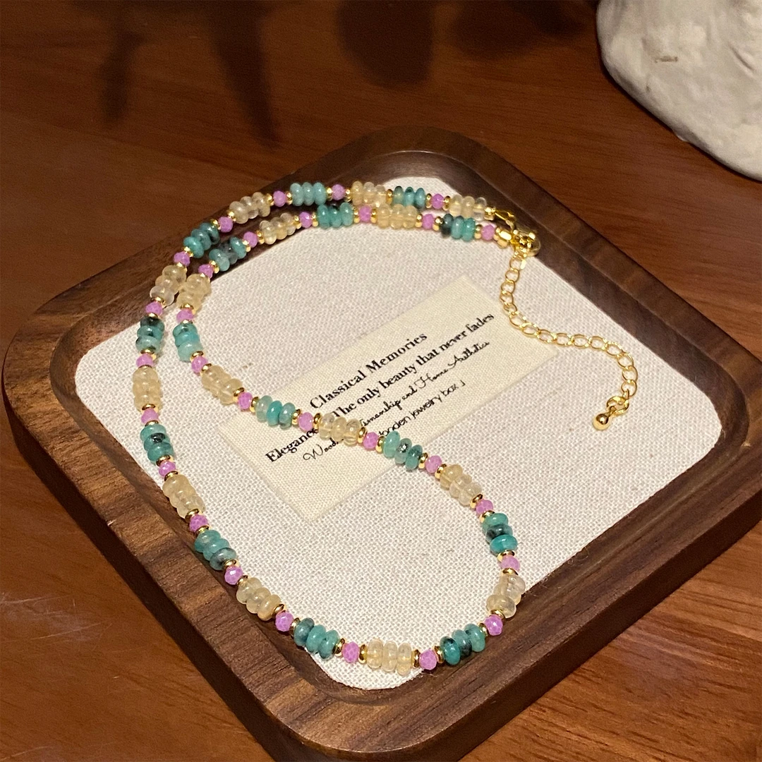 【彩石】轻奢气质百搭小众简约彩色ins珠珠设计感拼接项链A1290