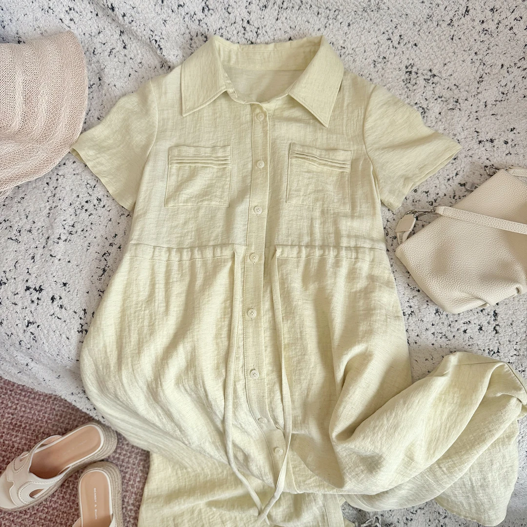 衬衫连衣裙女夏2025夏天新款女装夏装气质短袖夏季亚麻裙子