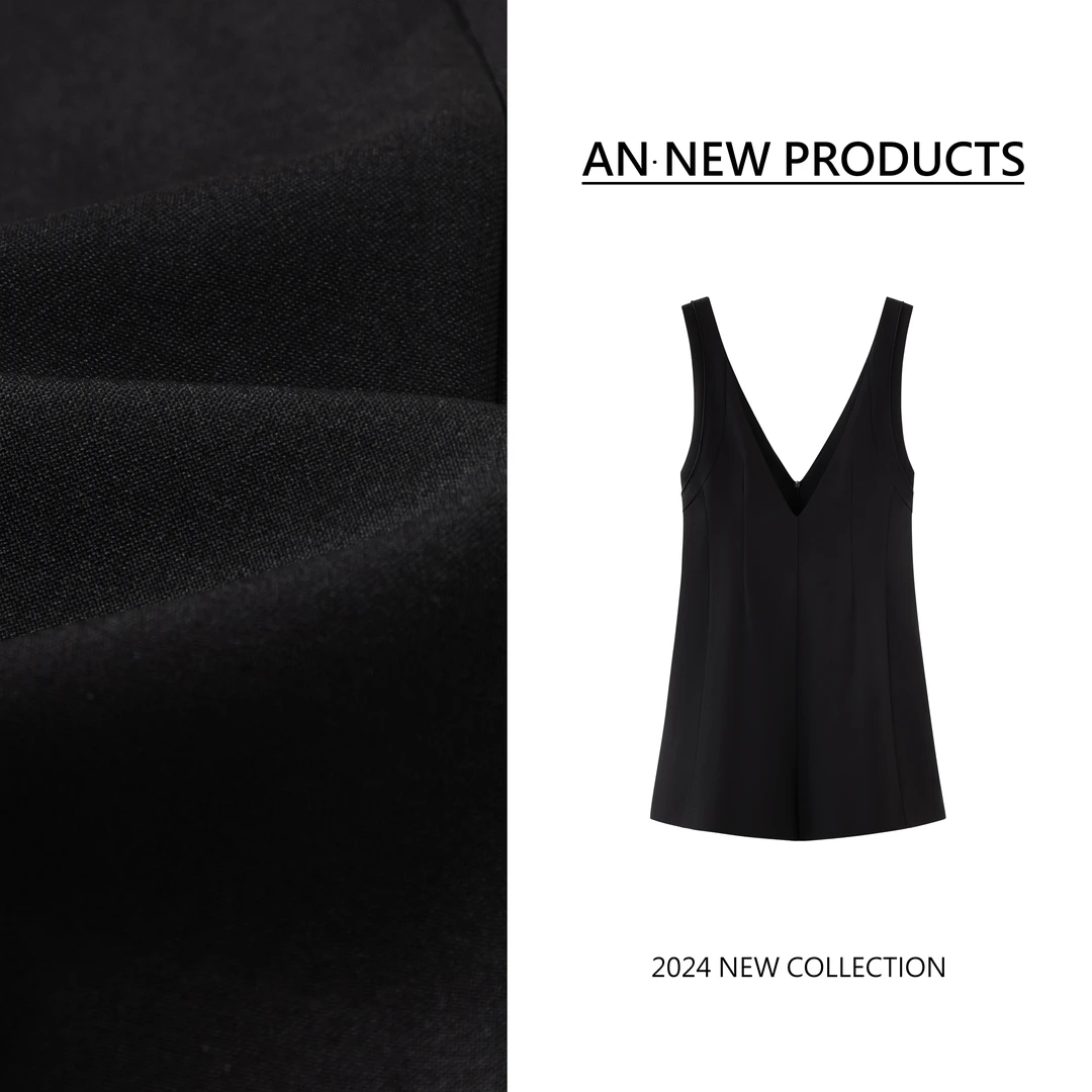 B4025韩版宽松洋气设计感轻奢V领黑色西装休闲背带裤