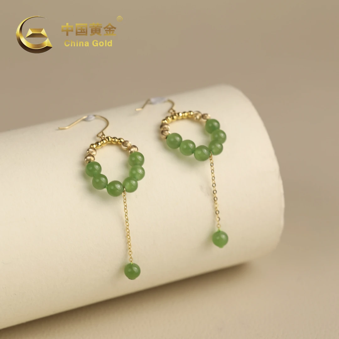 【中国黄金】云岫 | 和田玉*耳饰*18k金镶嵌-R1666-格