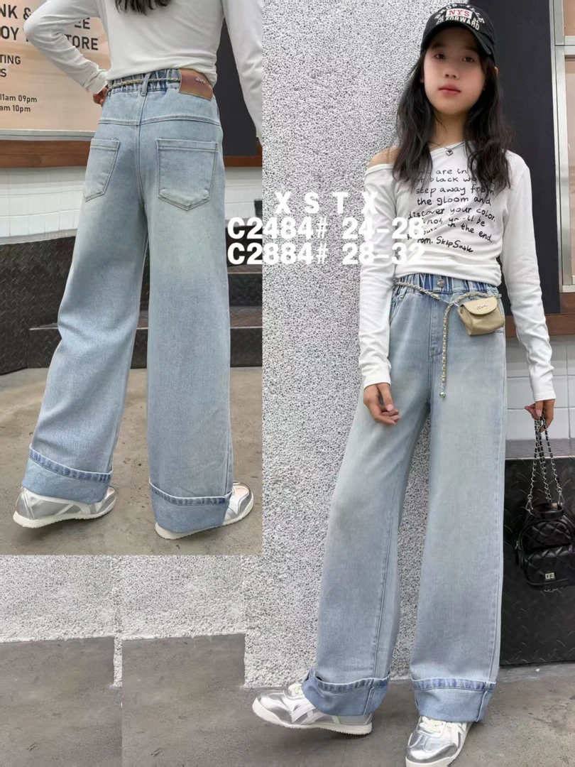 女童直筒裤牛仔裤 翻边款春款