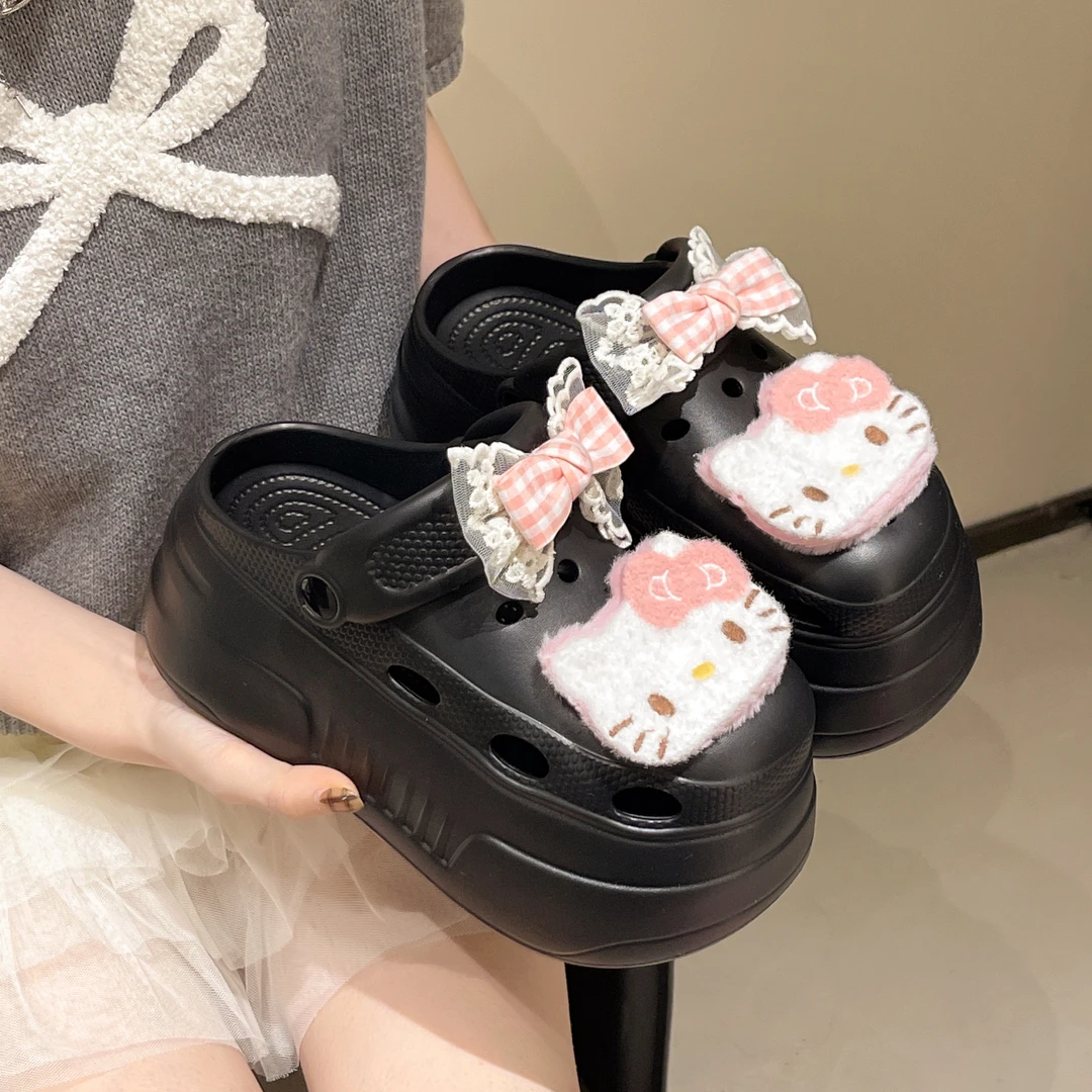 厚底卡通洞洞鞋小个子包头拖鞋外穿2025年上班族洞洞鞋防滑防臭女