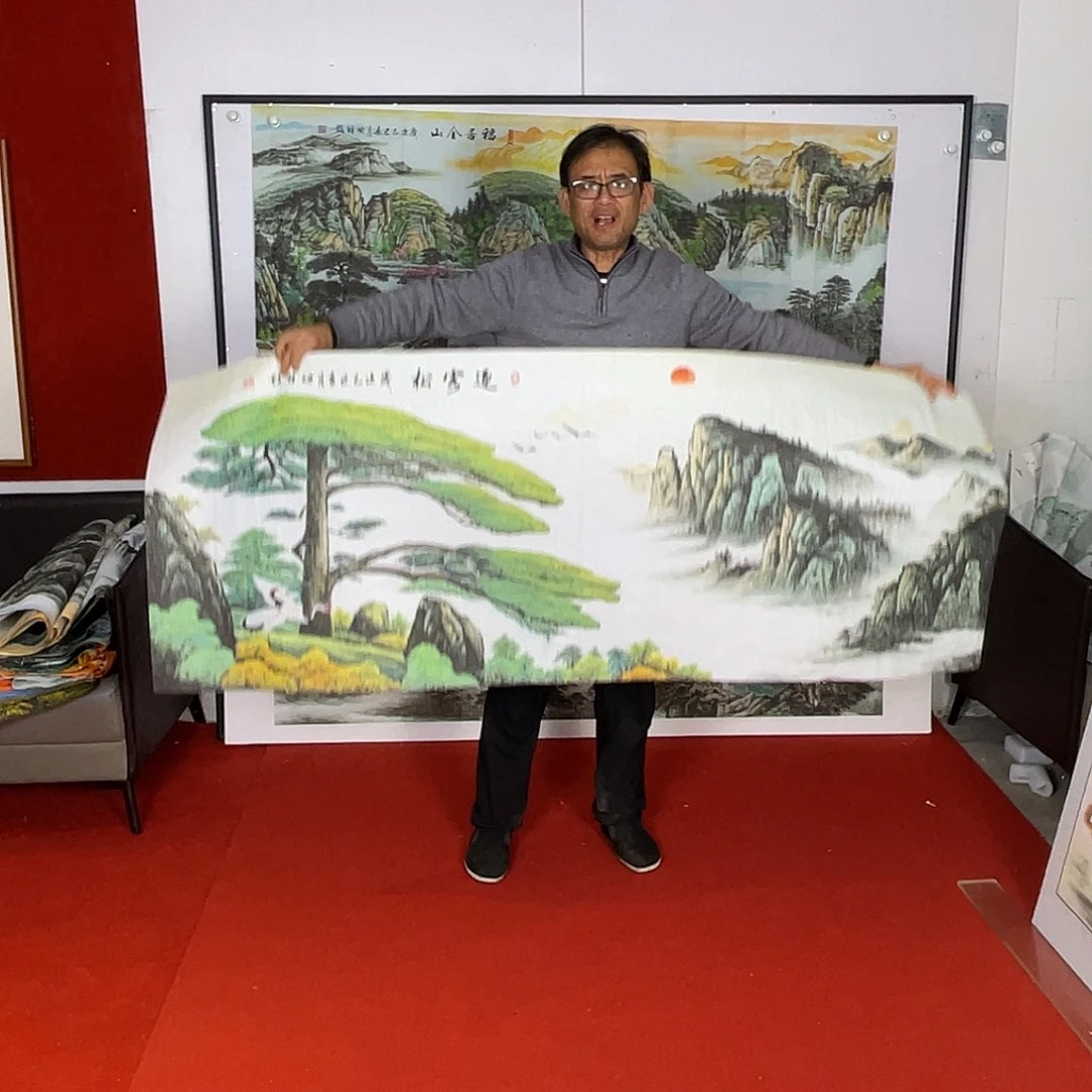 横款小六尺迎客松画心