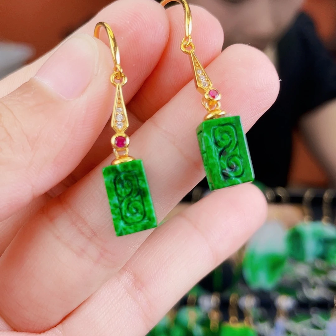 翡翠银S925镶嵌耳饰饰品