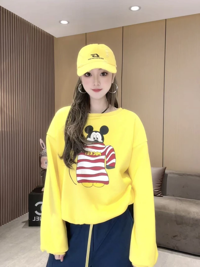 LL923 加绒加厚慵懒宽松显瘦圆领套头趣味卡通印花减龄长袖上衣