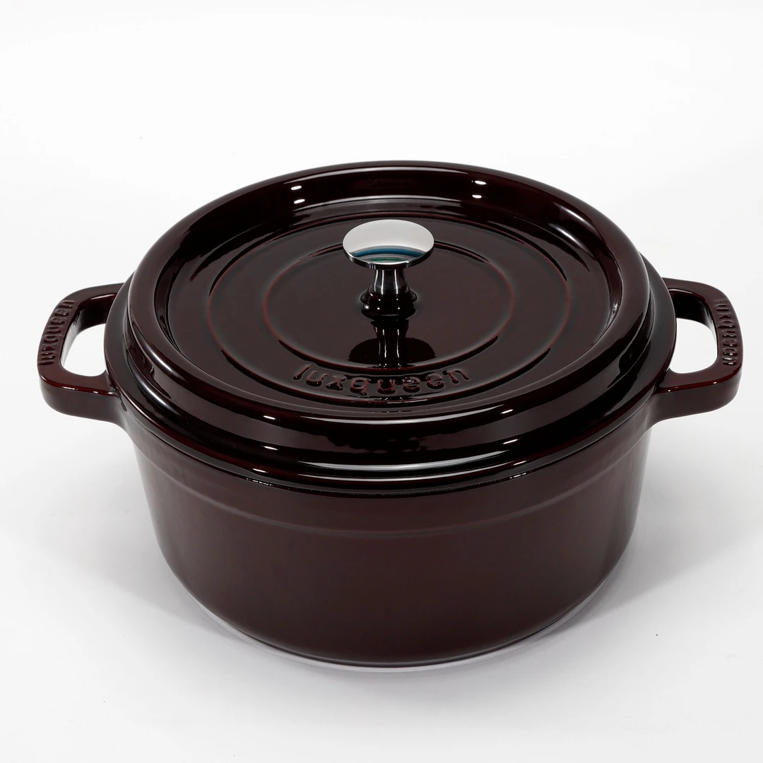 Luxqueen美味女王黑底釉20cm经典炖内缎黑釉面铸铁珐琅锅