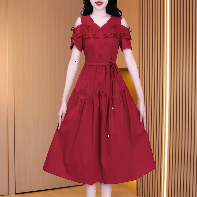 新款优雅新款气质时尚大气休闲收腰连衣裙26679