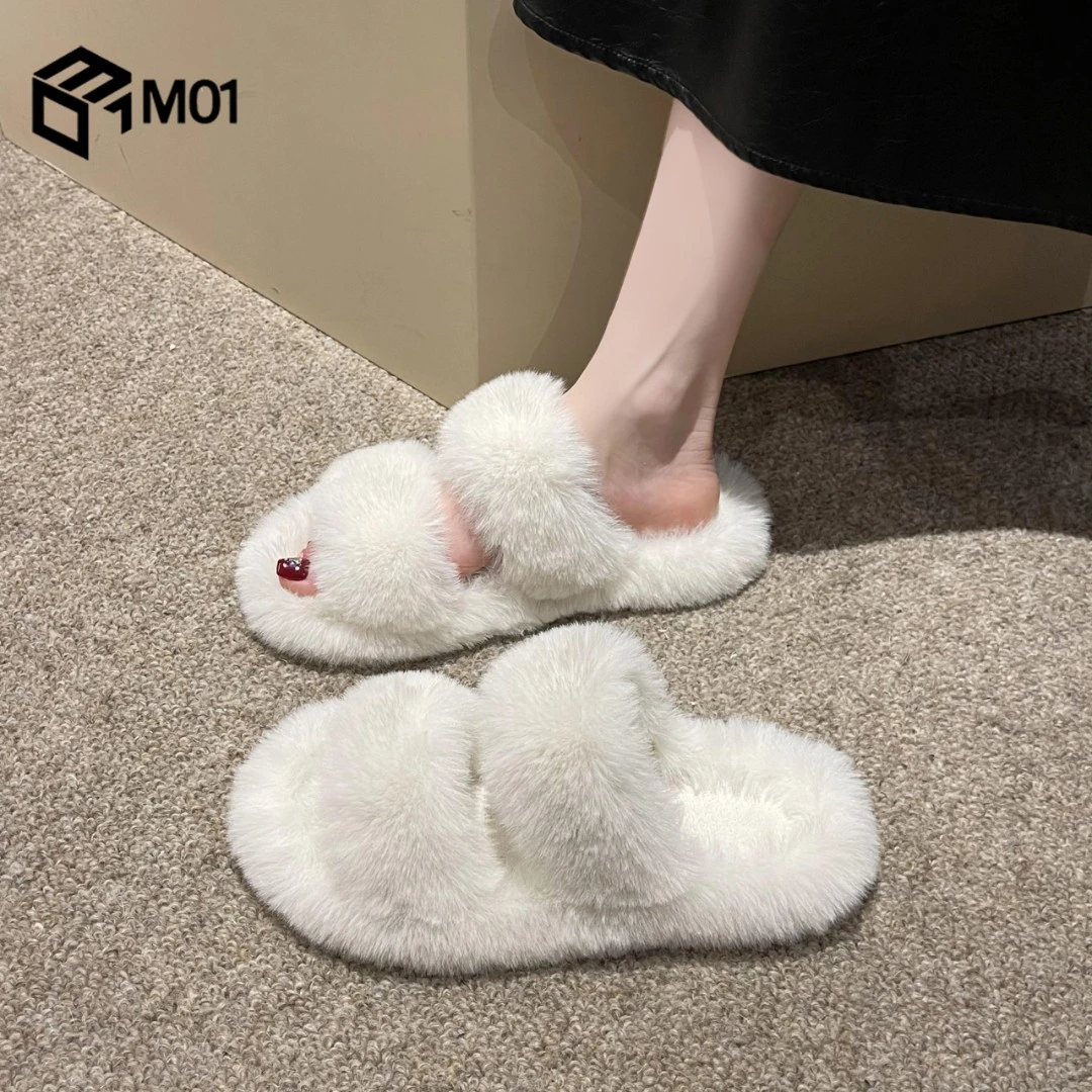 M01毛毛拖鞋女外穿一字新款韩版潮鞋秋冬2025平底棉拖鞋子春夏季