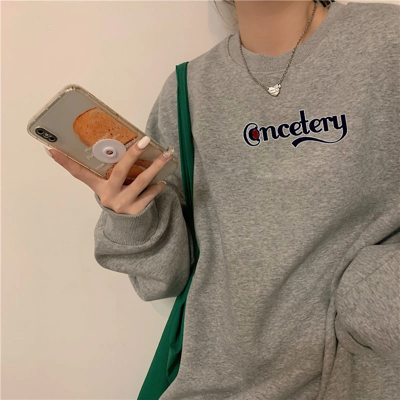 【红红1001-1200】时尚潮流宽松百搭美式复古卡通印花刺绣圆领卫衣