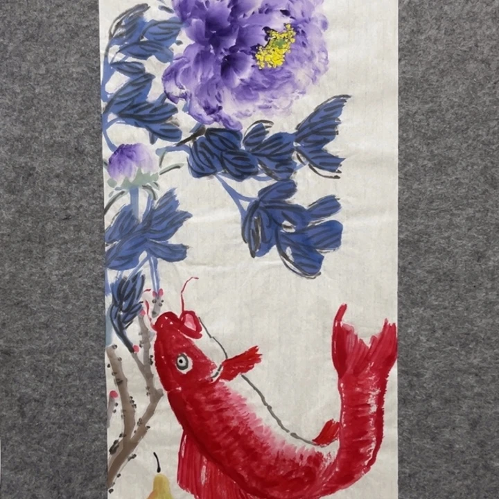 竖款大鱼书画艺术作品