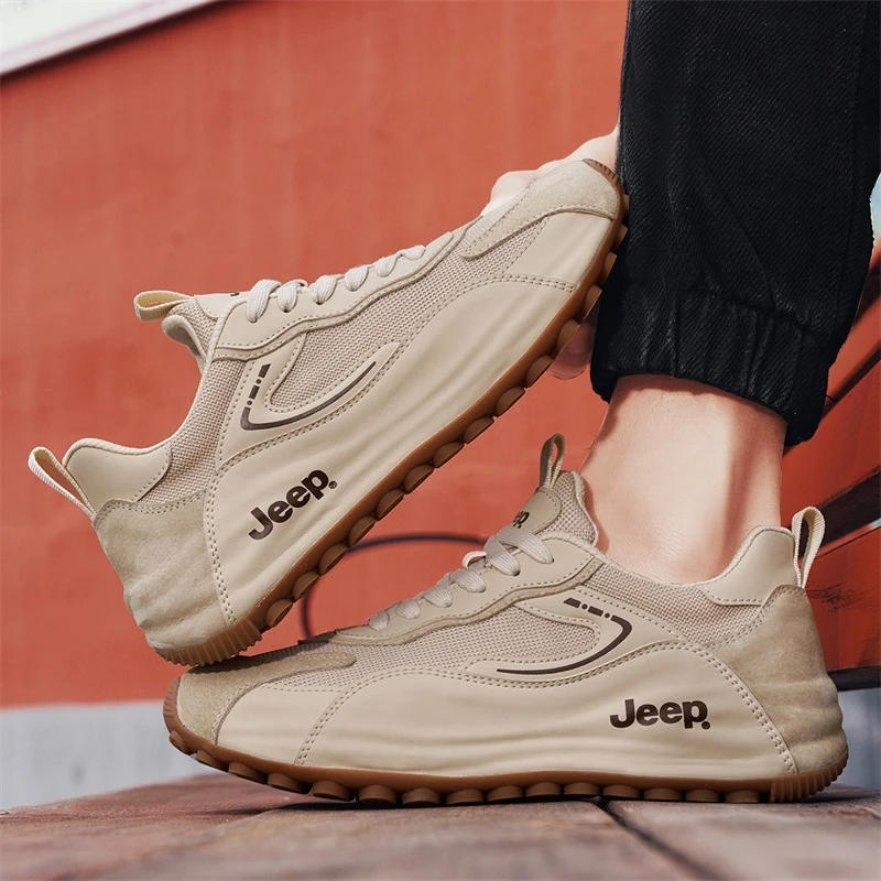 Jeep吉普男鞋2025新款阿甘鞋板鞋透气网面鞋厚底防滑运动徒步鞋