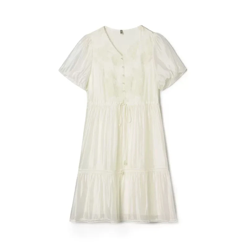 【H139白色连衣裙时尚百搭休闲2025新款洋气款中长款连衣裙女