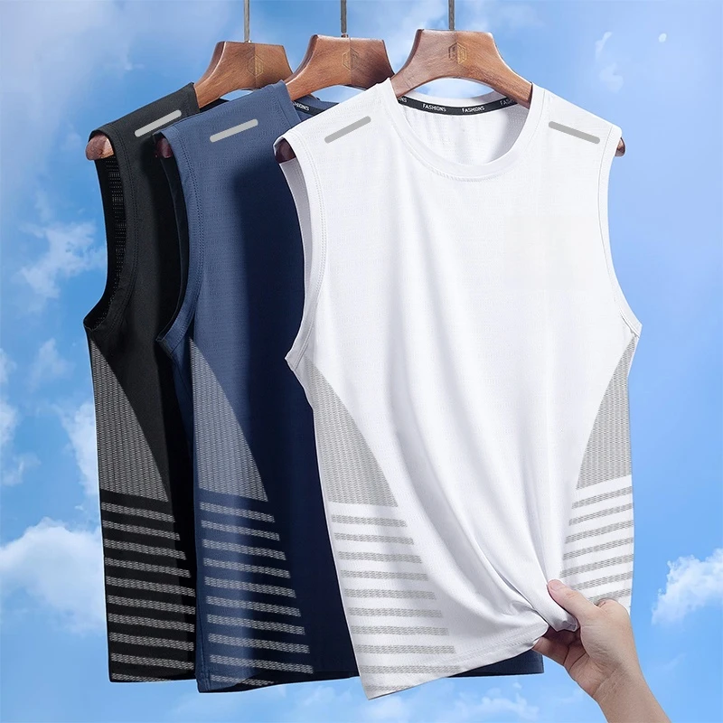 新款速干运动背心男宽松夏冰丝无袖T恤健身训练跑步篮球美式坎肩
