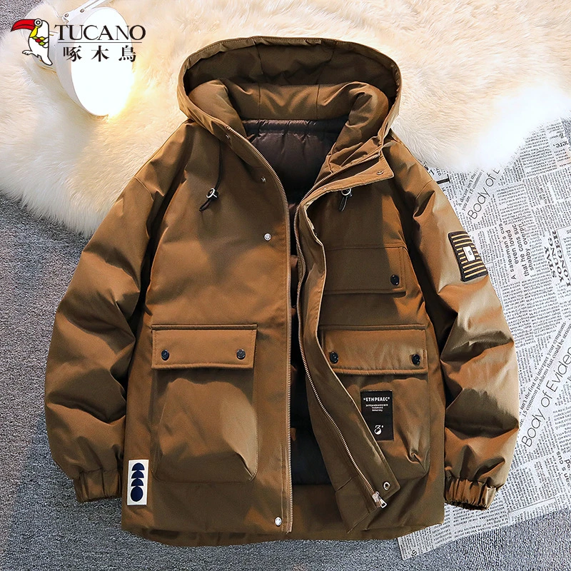 啄木鸟工装羽绒服男士冬季加厚保暖青少年潮流连帽冬装抗寒户外套