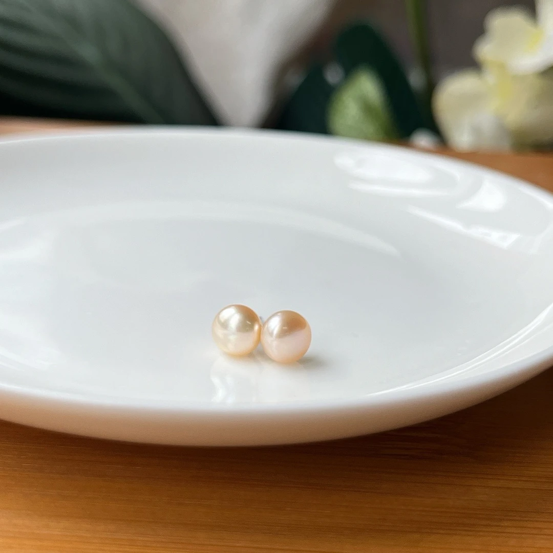 【珠宝厂长】(约7mm)橙红淡水珍珠耳钉