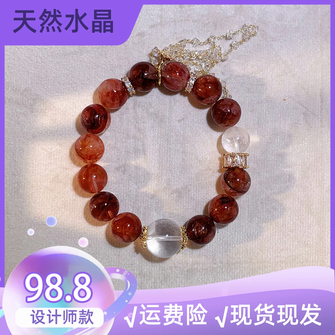 天然水晶红胶花白水晶TFK095手工气质时尚红色彩色设计师珠珠单圈