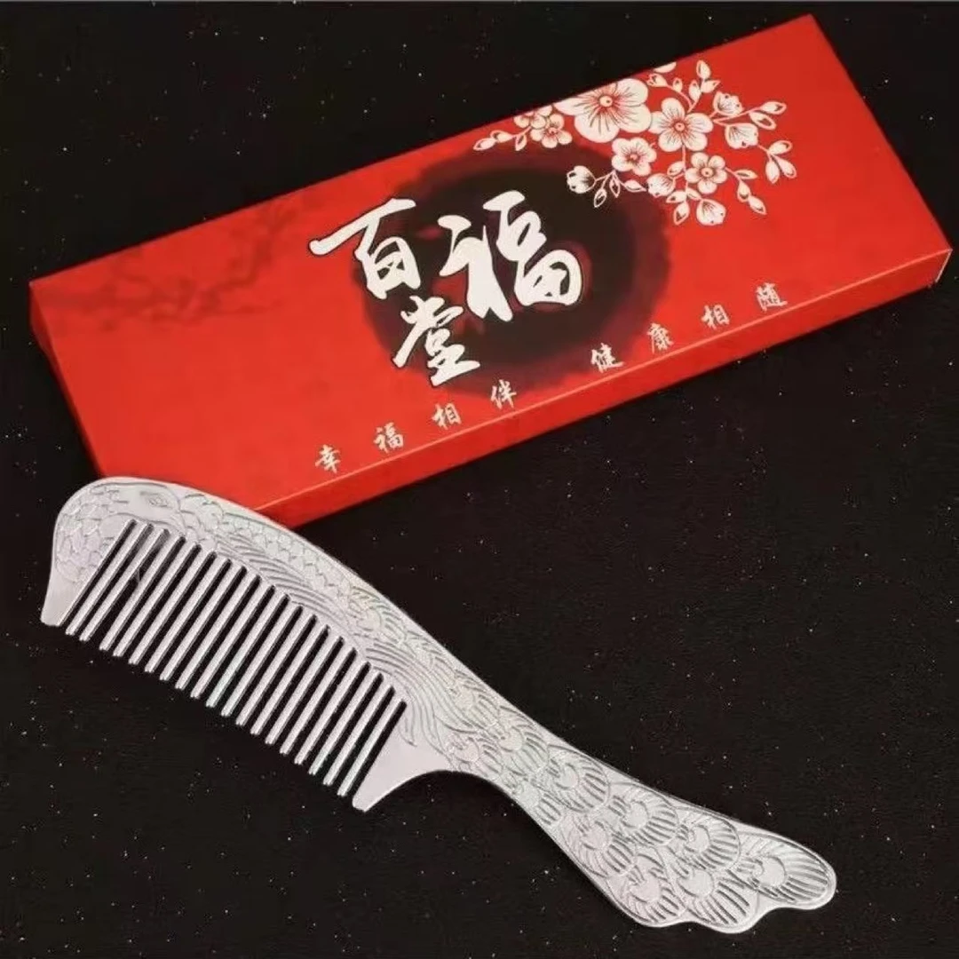 足银银制品 足银999银梳子民族风通用设计银制品 随机到手一把