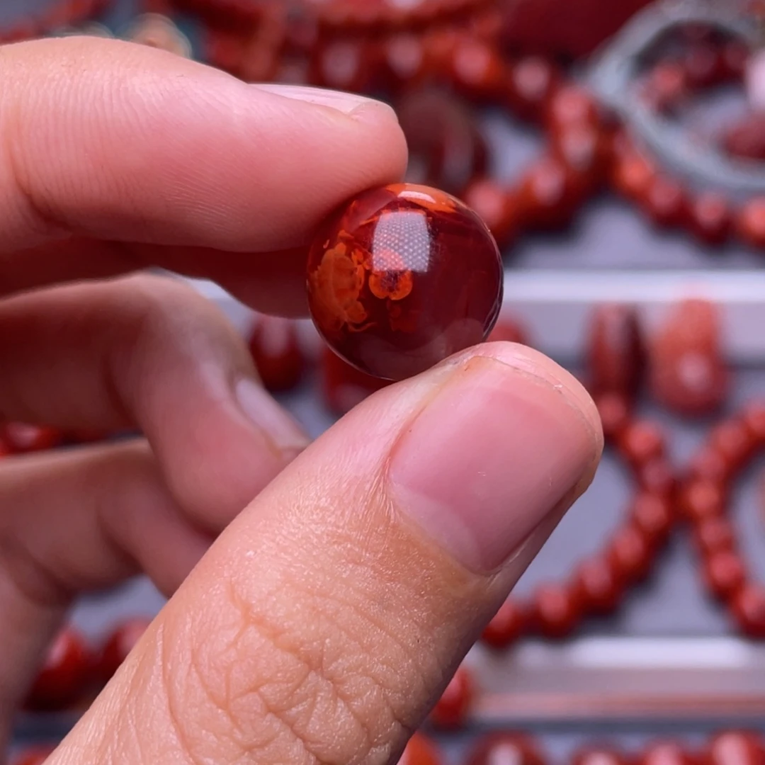 楠***忻南红玛瑙未镶嵌其他全品原矿）13mm瓦西火焰圆珠
