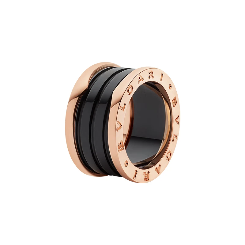 99新 BVLGARI/宝格丽 四环 黑陶瓷玫瑰金戒指