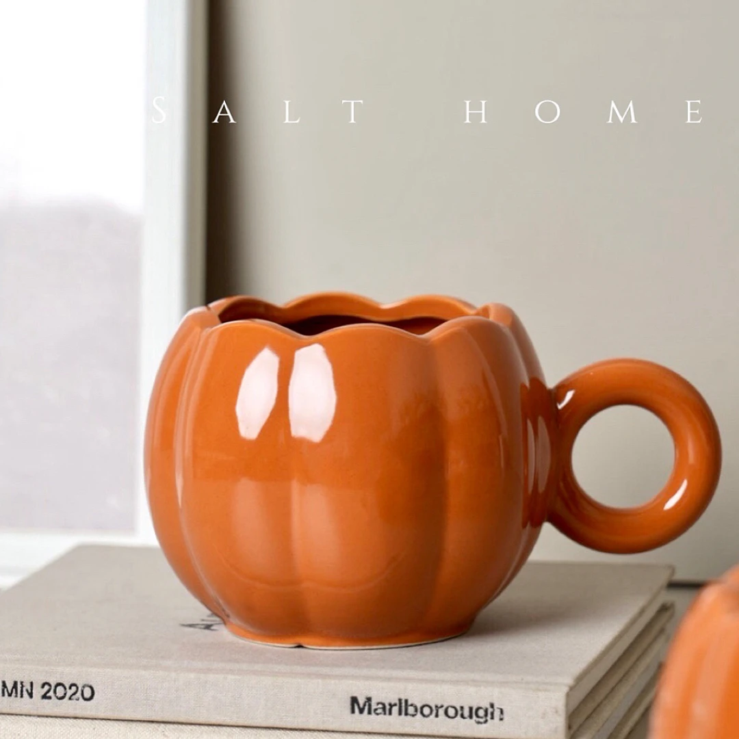 手柄款纯色南瓜马克杯咖啡杯个性杯牛奶早餐杯大水杯 520ml釉下彩