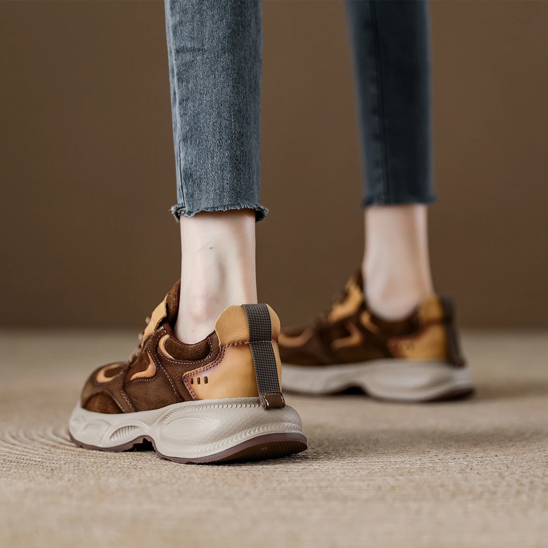 头层牛皮高帮复古老爹鞋女2025秋季新款厚底增高软底轻便运动女鞋