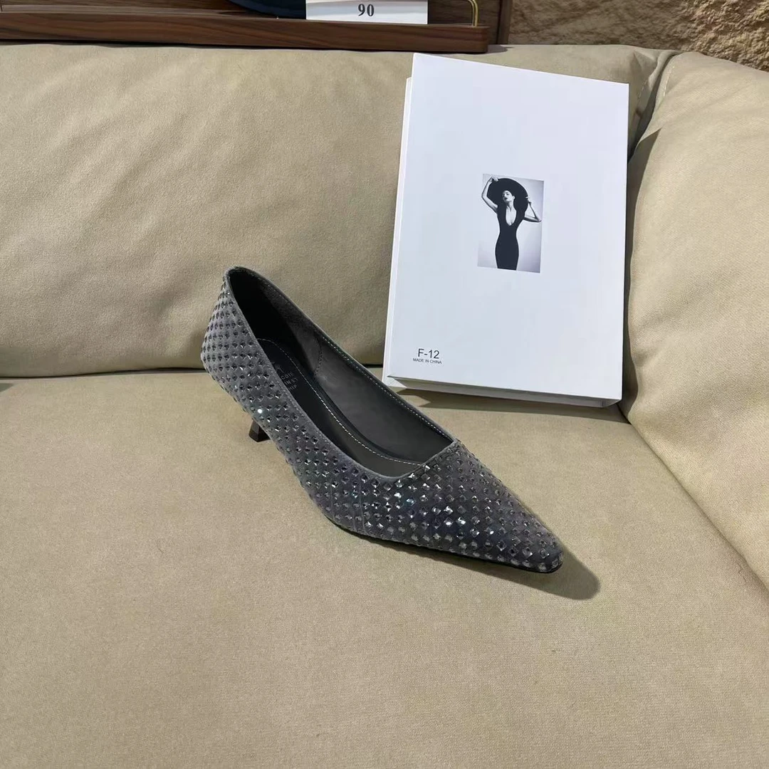 1092【漫天】灰色春新款细跟小香风尖头浅口休闲单鞋C【3CM】