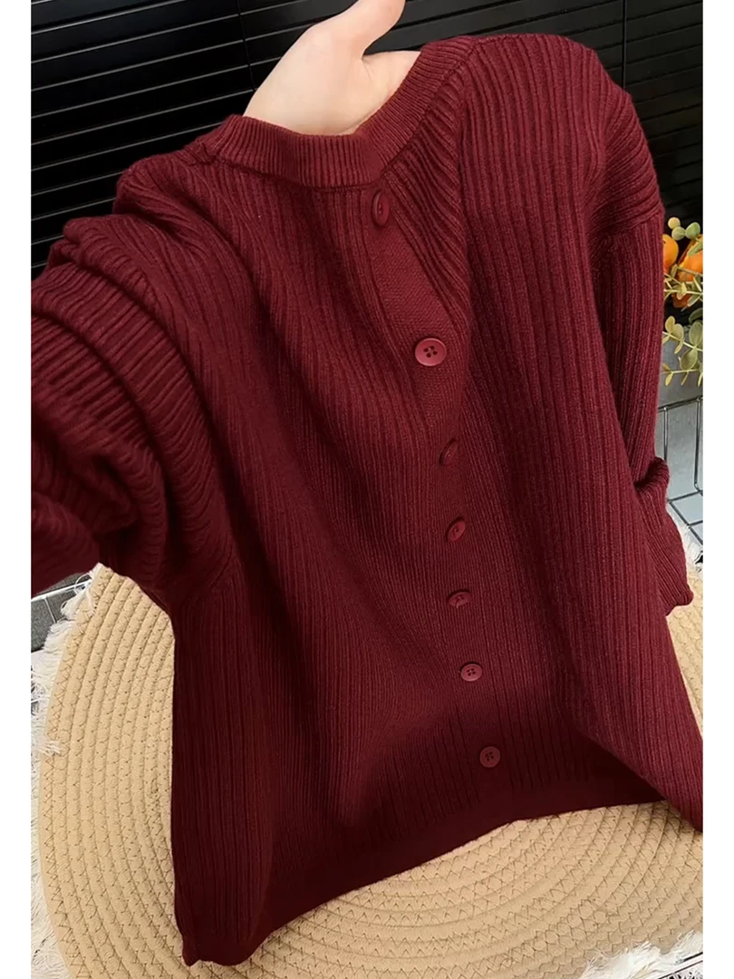 安可拉红针织开衫外套女2025新款毛衣慵懒高级感时尚减龄洋气上衣