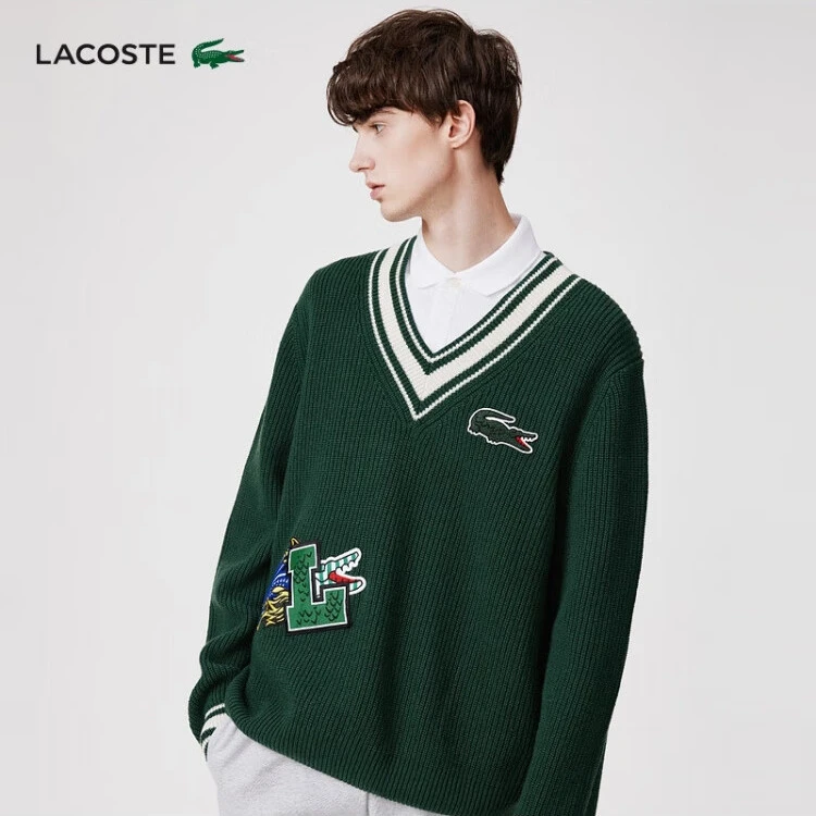 LACOSTE法国鳄鱼男装Holiday撞色V领毛衣针织衫男|AH0735