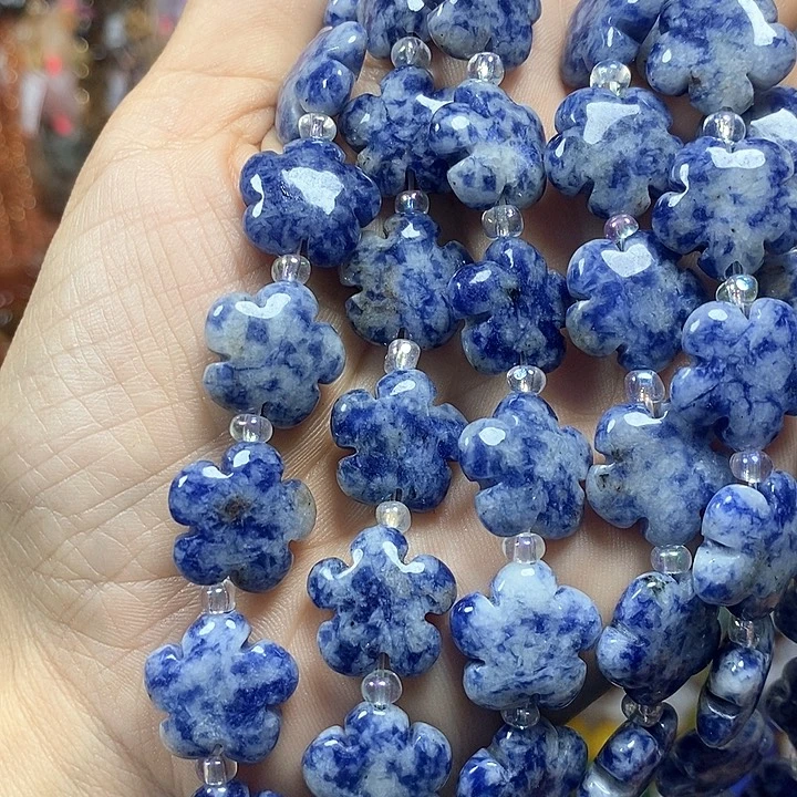 未镶嵌玛瑙/玉髓珠宝半成品天然蓝纹五瓣花卡15mm