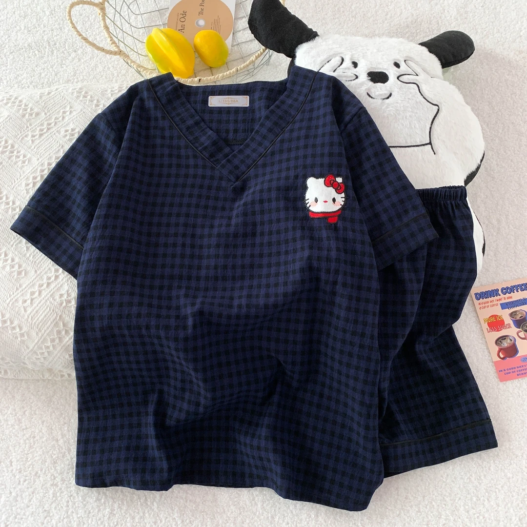 睡衣女夏季云朵棉短袖短裤2025新款少女V领夏天可外穿家居服套装