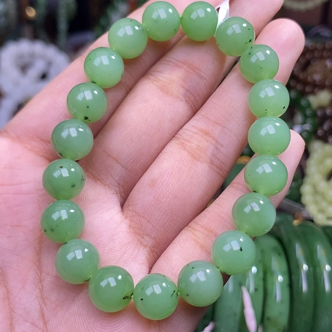 和田玉手镯未镶嵌碧玉毕业乌兰海果绿手串10mm