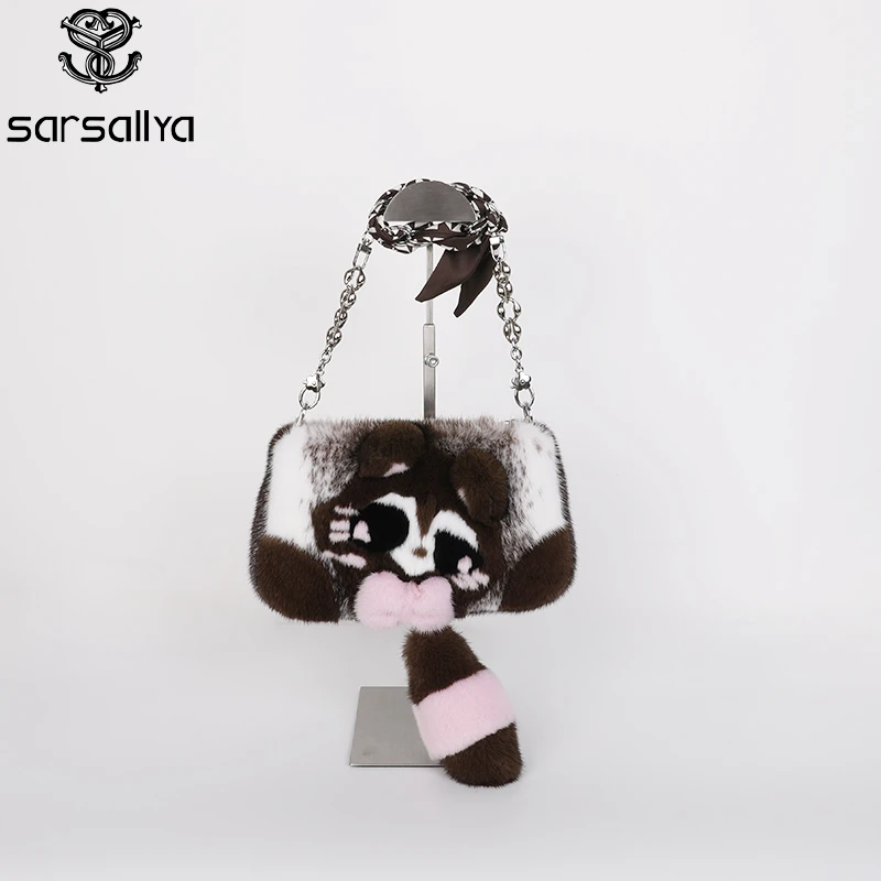 【饰你自制】浣熊貂毛拉链单肩包尾巴可拆卸斜跨包少女心卡通包手拎