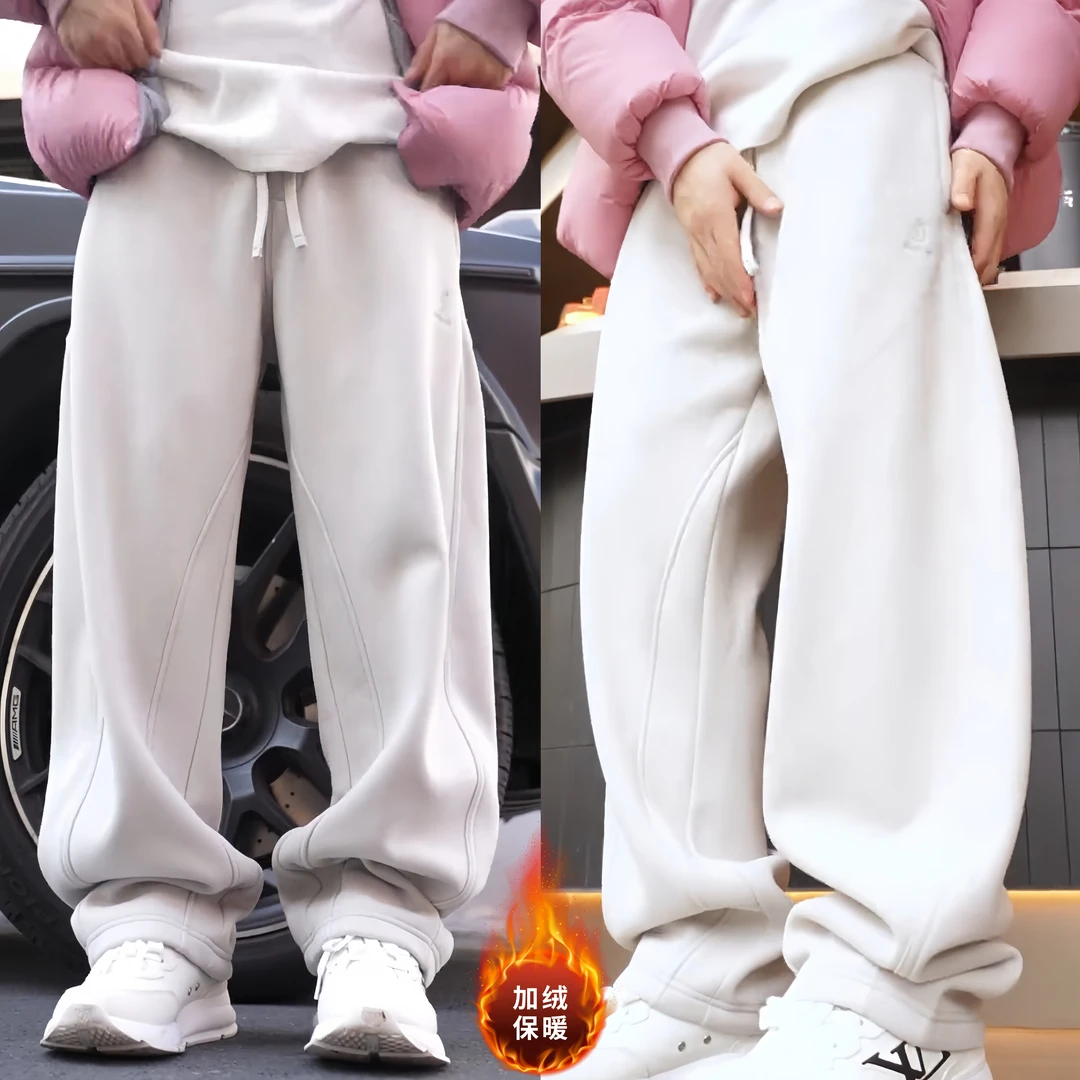 【网红爆款】2025年冬季奥粒绒重磅刺绣运动休闲宽松阔腿拖地裤时尚