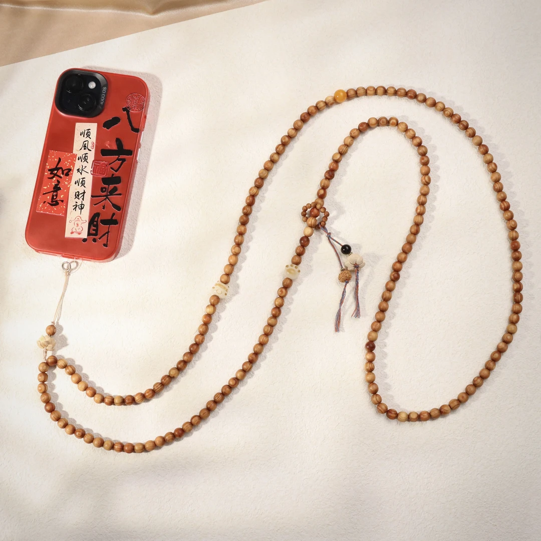 天然崖柏斜跨链手机挂链时尚百搭