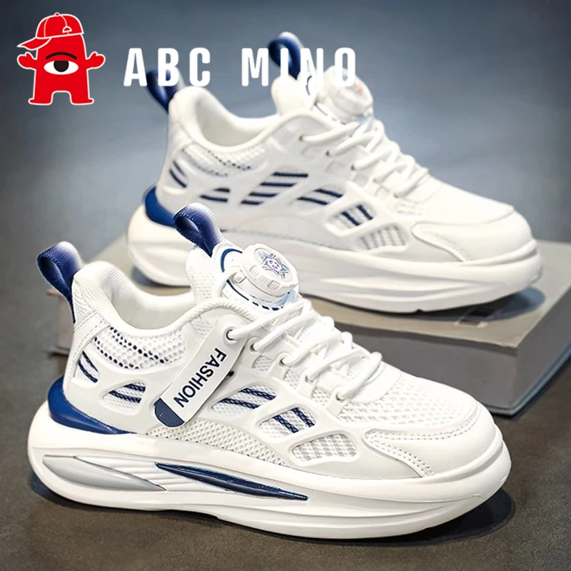 ABC MINO男童小白鞋2025新款夏季网面儿童鞋子老爹网鞋透气运动鞋
