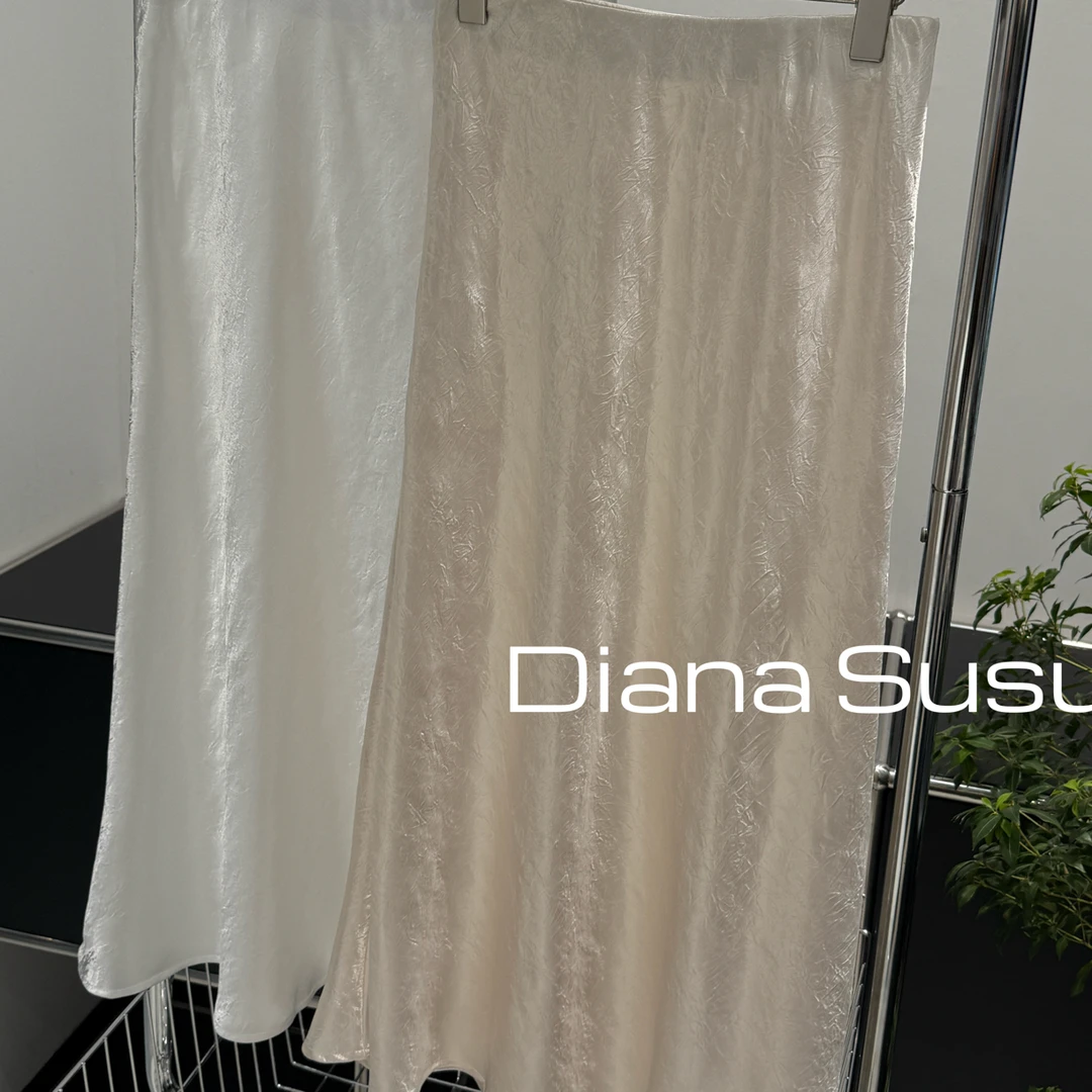 DianaSusu-(波光)白色半裙纯色长款