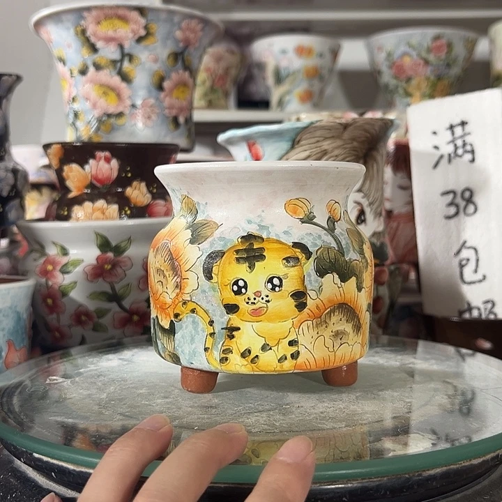 景德镇手绘花盆满38包邮偏远地区除外