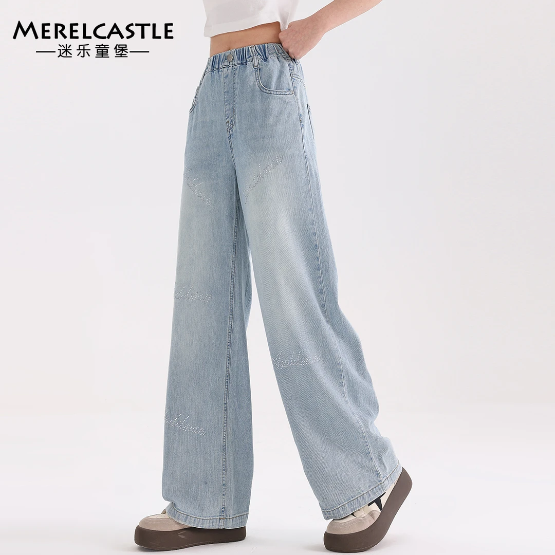 C4754女童牛仔裤夏季2025新款初中生女孩裤子大童薄款时尚长裤