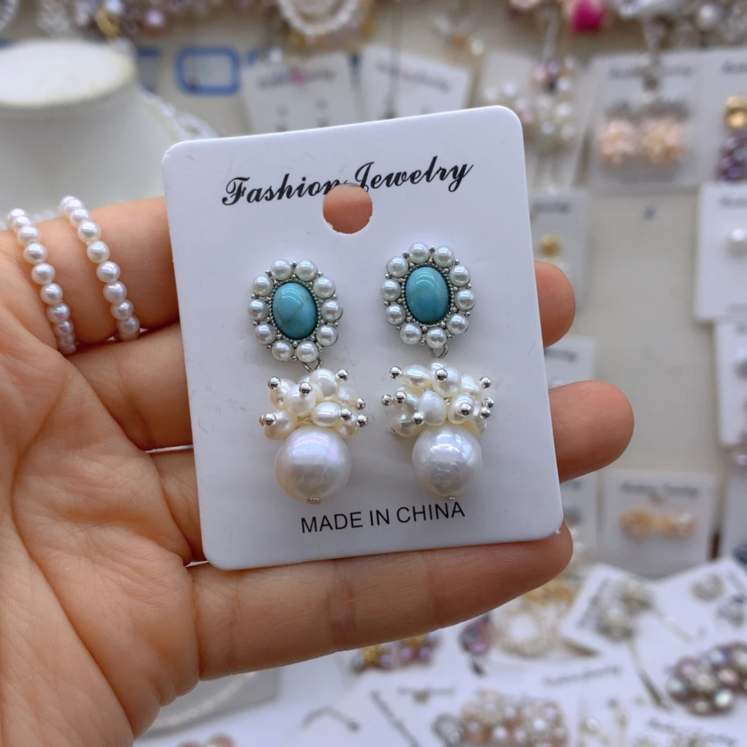 合金淡水珍珠耳饰