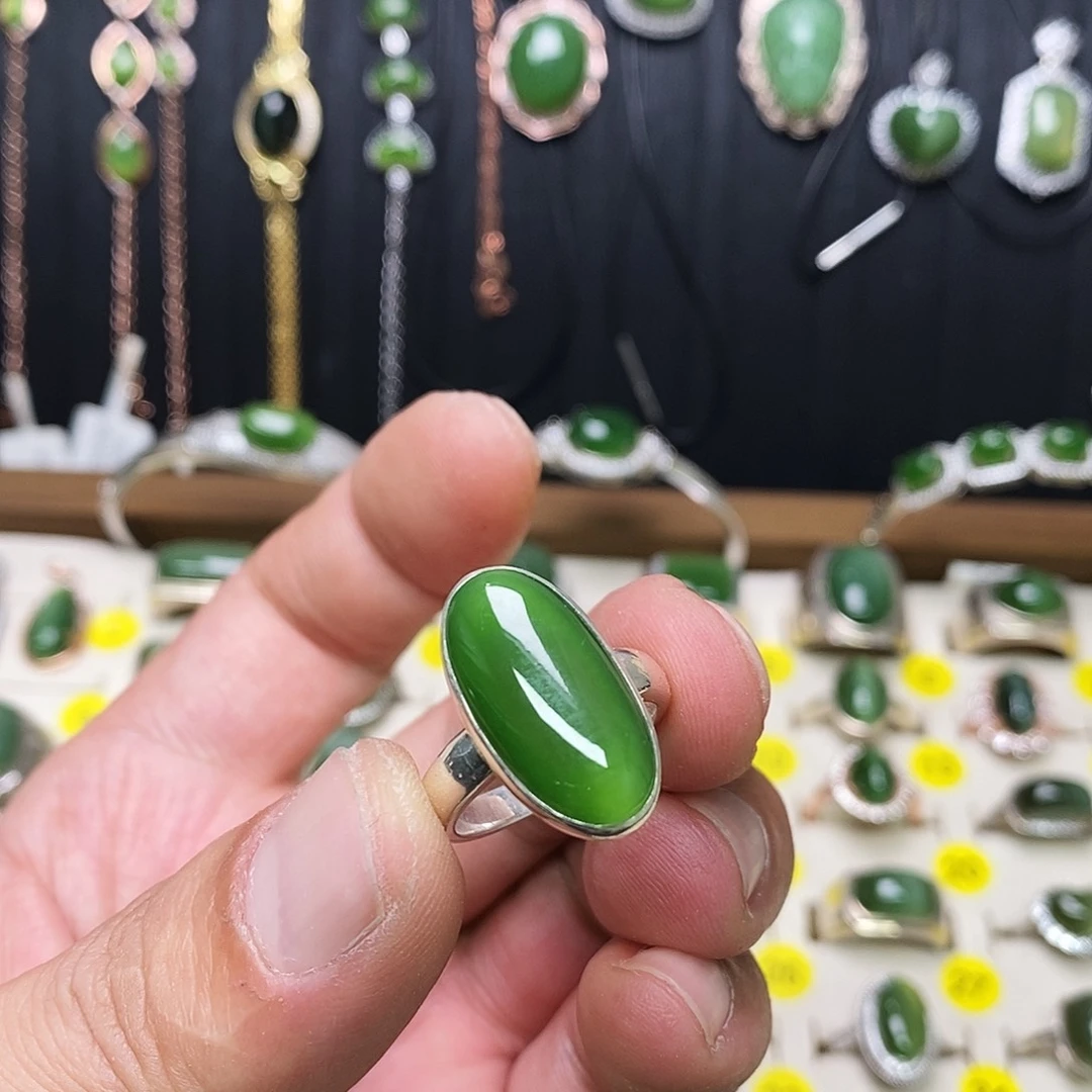 和田玉（碧玉）银S925镶嵌戒指
