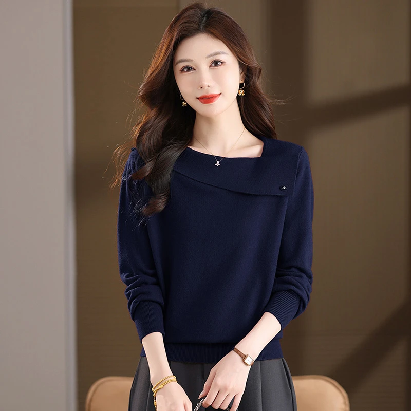 高级感一字领长袖针织衫套头女装洋气百搭外穿毛衣秋冬气质上衣