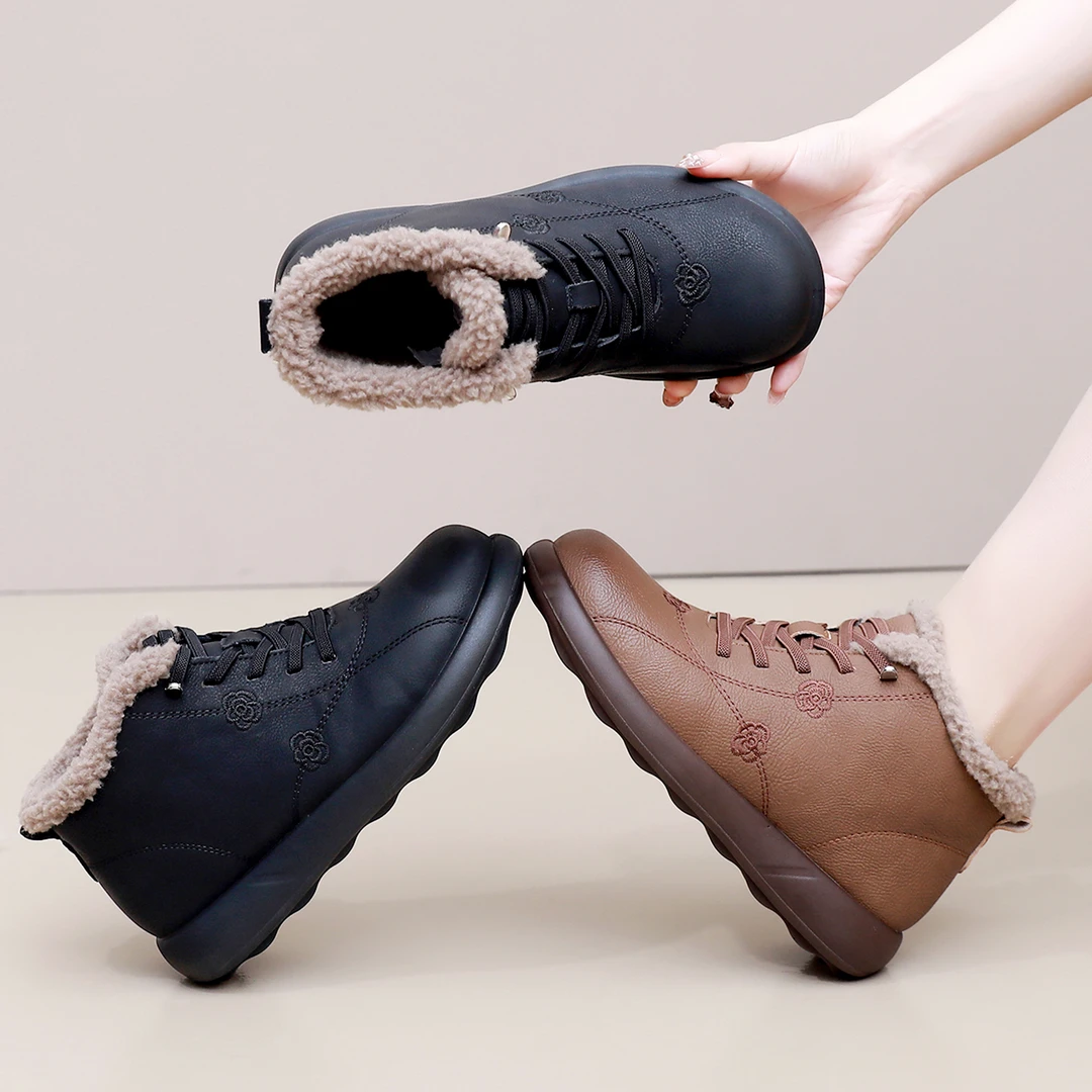 超软防滑妈妈鞋子棉鞋加绒保暖皮鞋中老年老人舒适不累脚女鞋冬季