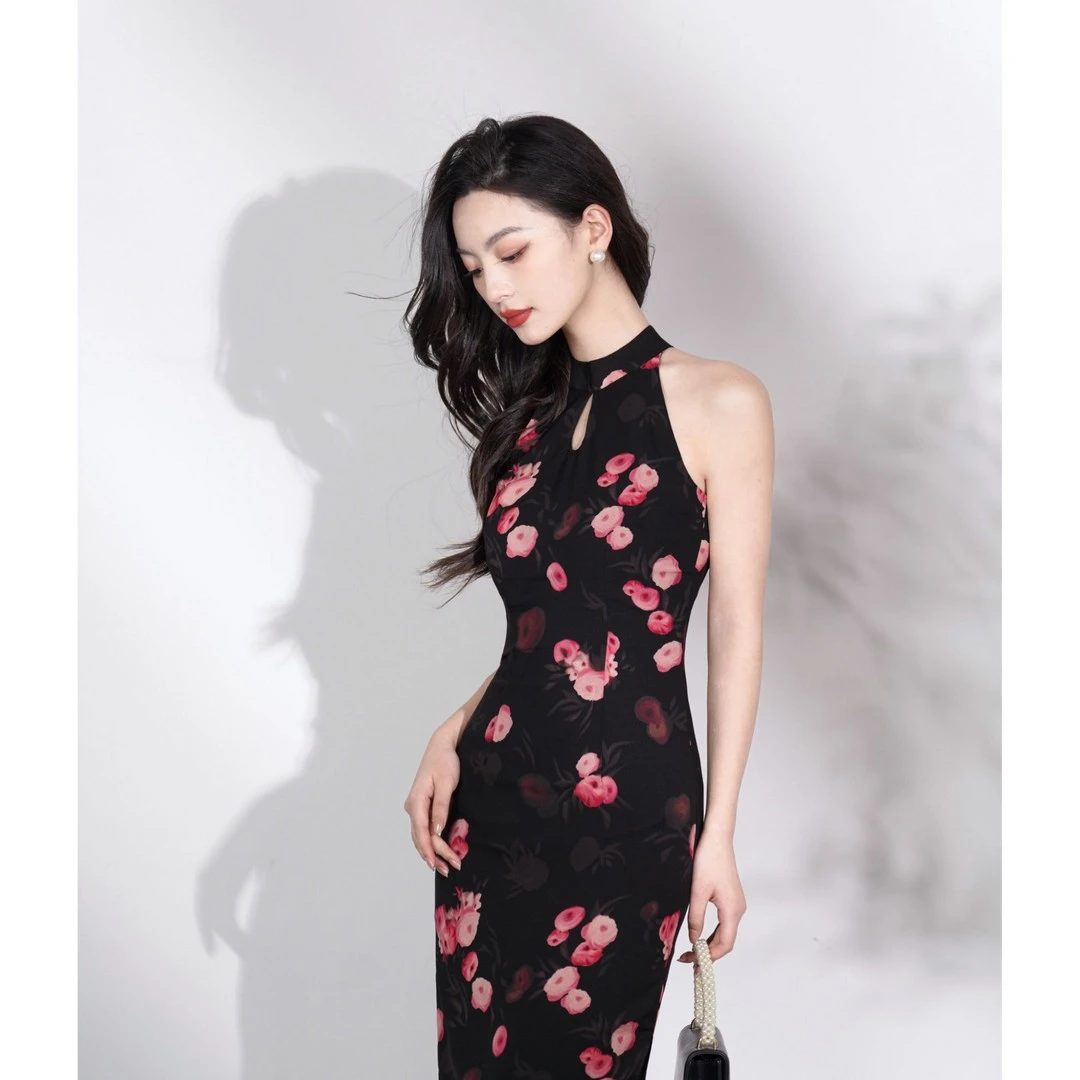 （正品香香专属)裙长120新中式港工旗袍年轻款复古高端气质性感