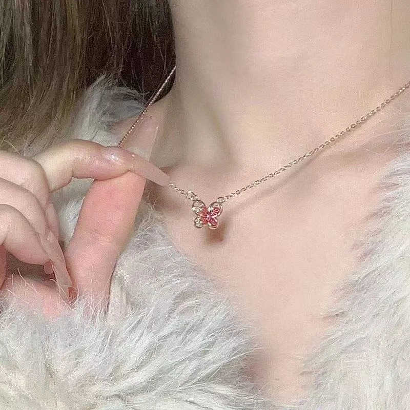 合金项链 花丝蝴蝶项链爱心新中式项链项链ins蝴蝶简约