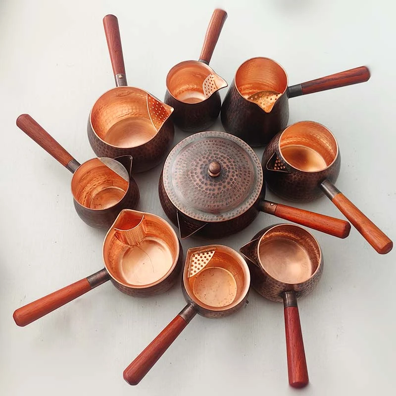 手工捶打加厚甘肃罐罐茶壶纯铜紫铜煮茶罐冲茶器具侧把网红公道杯