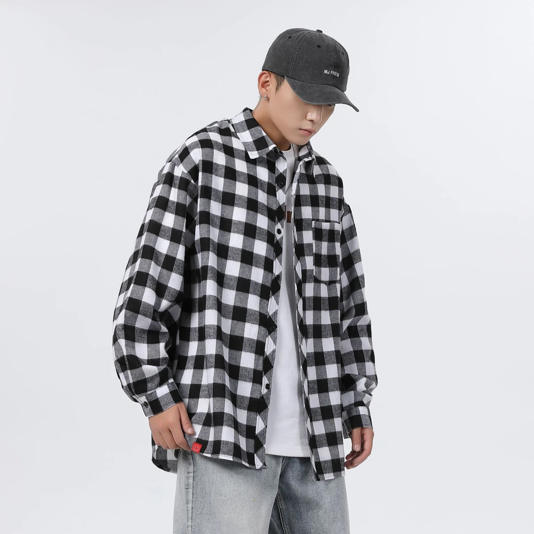 哈克汉贝美式潮流衬衫男女同款春夏季百搭衬衣宽松休闲格子外套
