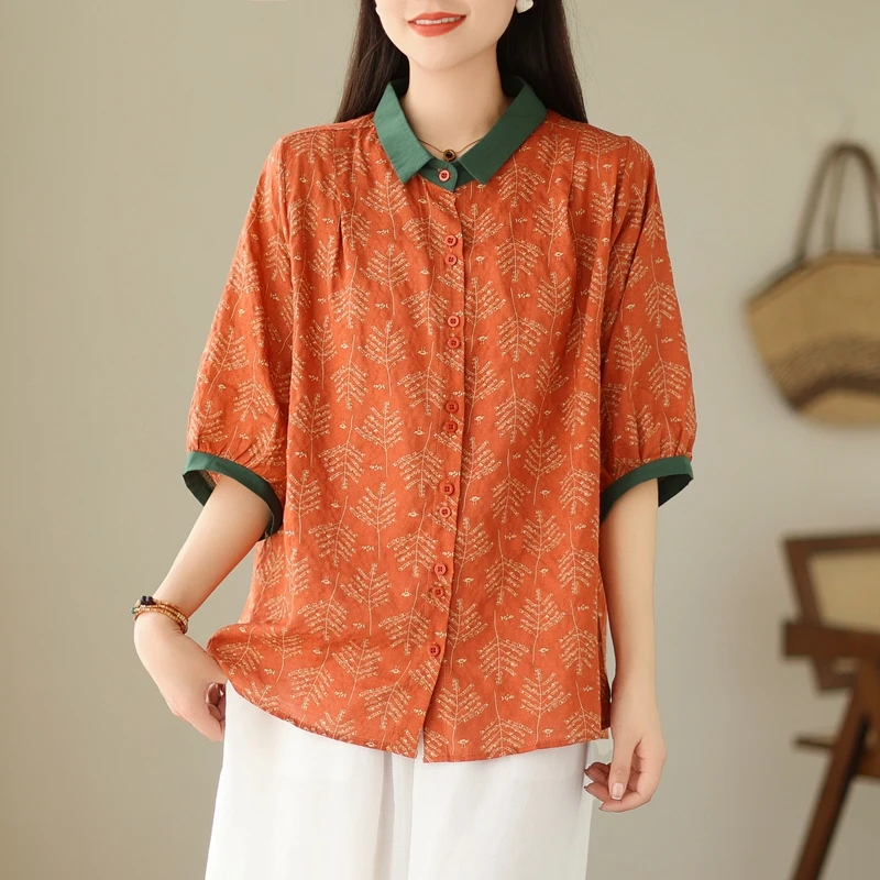 YX#【单/套装】复古上衣短袖衬衫夏季薄款翻领气质衬衣DY3574