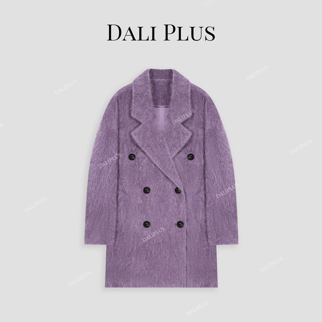 DALI PLUS【重磅100山羊绒】高端线贵气紫色中长款呢外套-D4MM0813